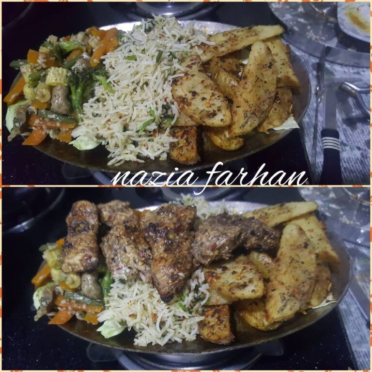 Chicken Pepper Steak Sizzler With Herb Rice And Garlic Wedges